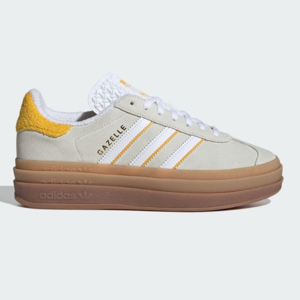 adidas Gazelle Platform Shoes - White and Yellow